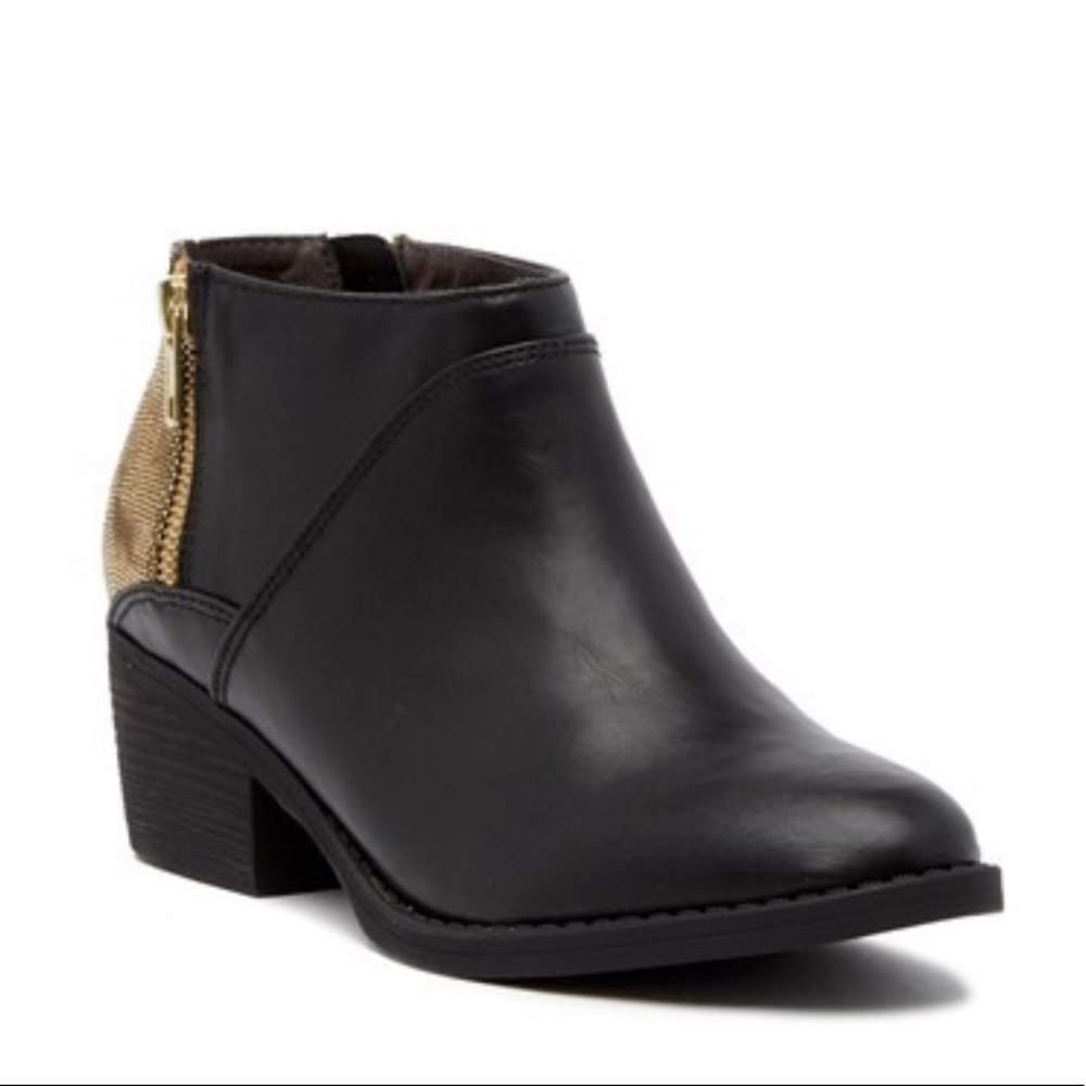 Black/Gold Accent Vegan Leather Ankle Booties - Picture 3 of 3